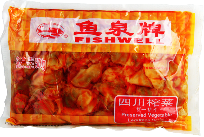 鱼泉 红油榨菜片（大）/Fishwellbrand Senfgemüse (geschnitten), eingelegt in Chiliöl 500g